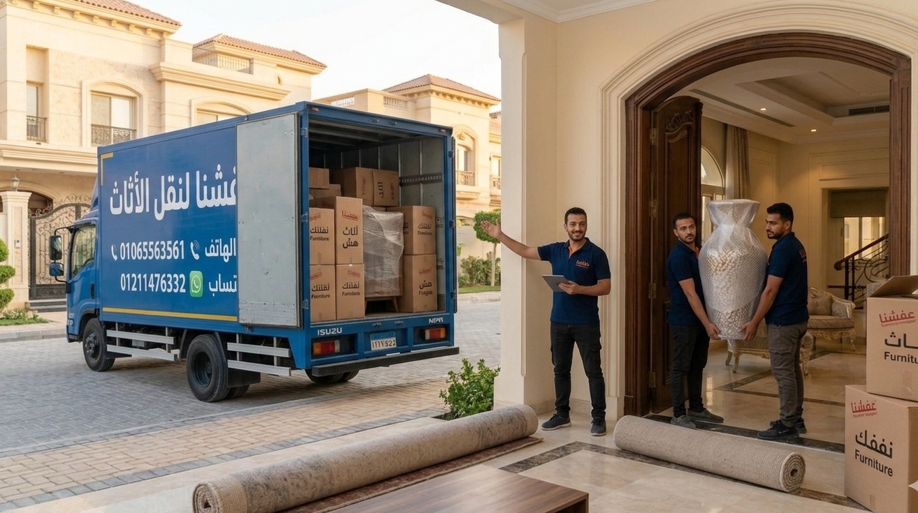 سيارات وأوناش شركة عفشنا لنقل وتغليف الأثاث